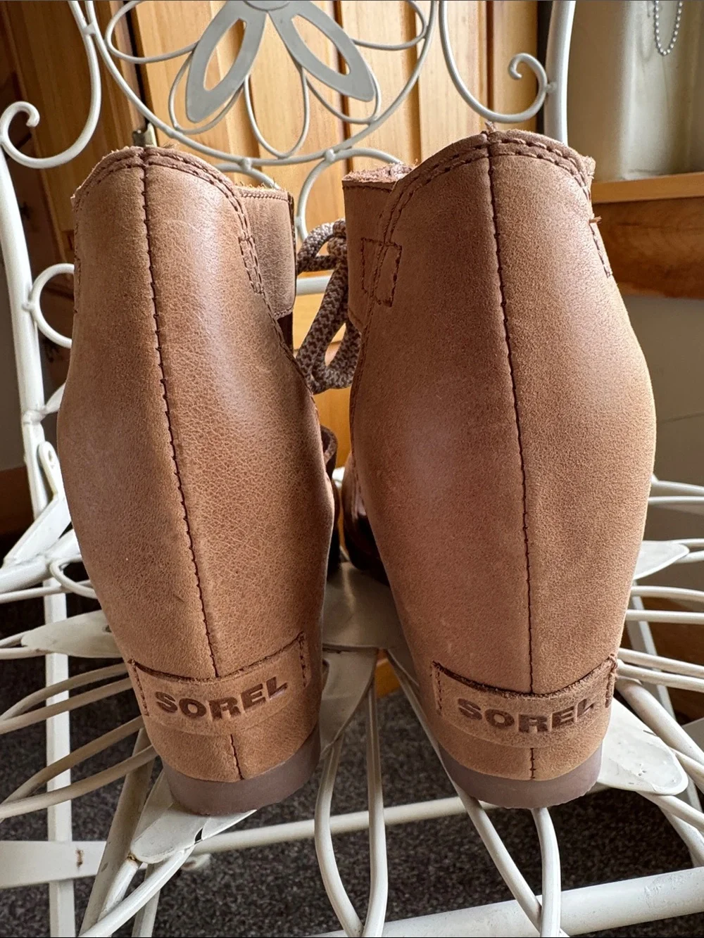 Sorel Tan Lace-Up Cutout Wedge Sandals